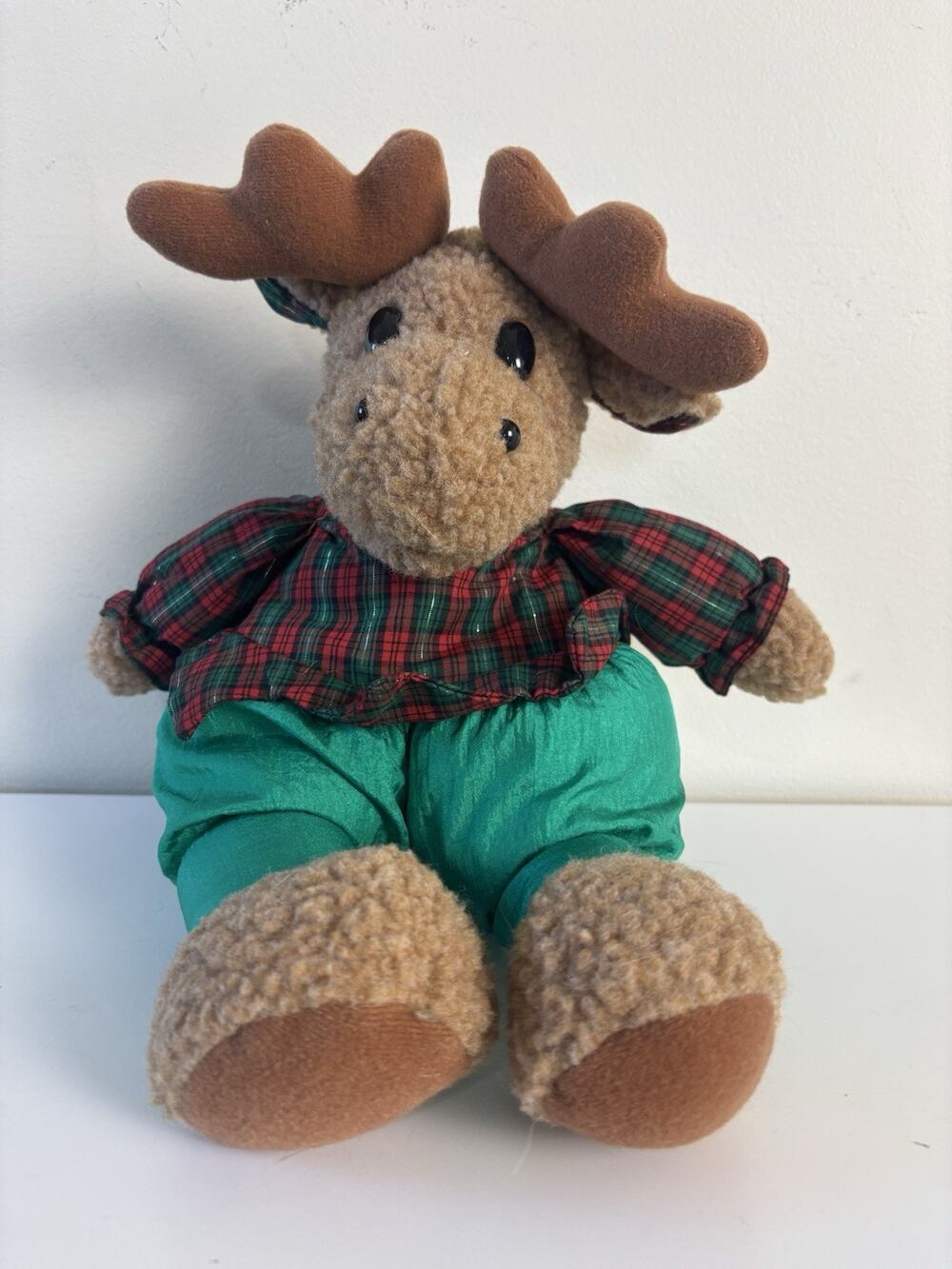 Vtg 90s Kenley Corp Christmas Moose Plush Plaid Outfit 10” Holiday